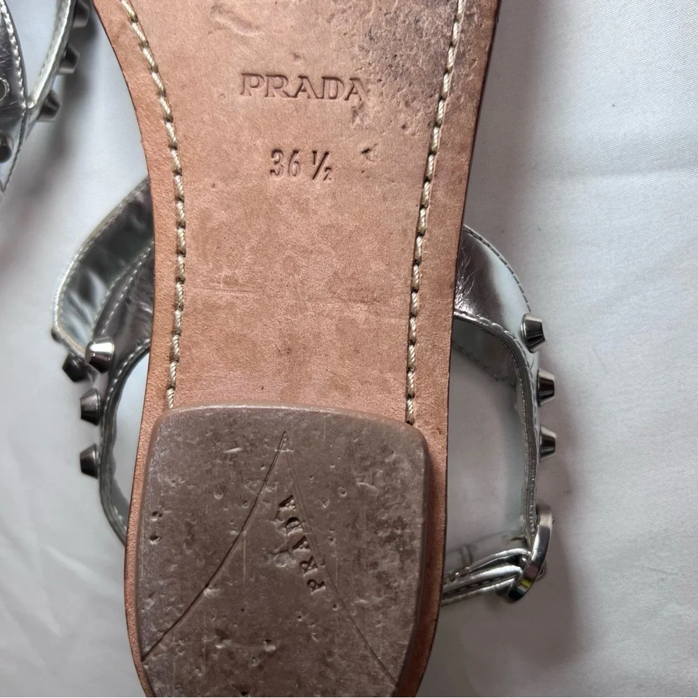 Prada silver metallic Calzature Donna capri studded T strap sandals - Picture 10 of 15